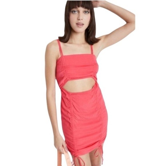 NWT Wild Fable | Ruched Cut Out Coral Dress - Picture 1 of 8